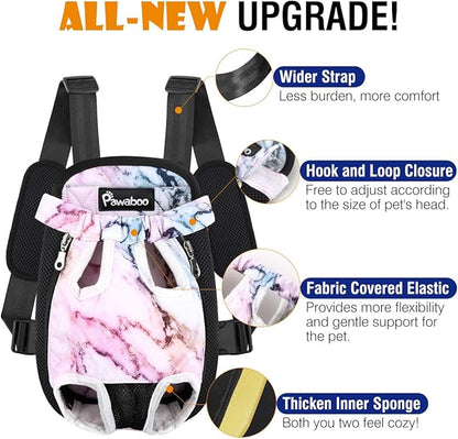 Pawaboo Pet Carrier Backpack, Adjustable Pet Front Cat Dog Carrier Backpack Travel Bag, Legs Out, Easy-Fit for Traveling Hiking Camping for Small Medium Dogs Cats Puppies, Medium, Purple Marble