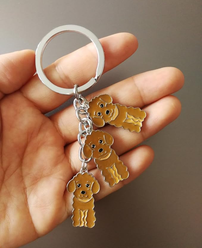 Dog Keychain, Pet Pendant Key-Ring, Cute Puppy ID Tags Metal Key Ring for Dog Lover (Brown Poodle)