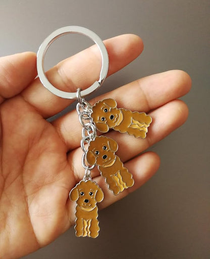 Dog Keychain, Pet Pendant Key-Ring, Cute Puppy ID Tags Metal Key Ring for Dog Lover (Brown Poodle)