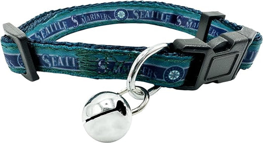 MLB CAT Collar Seattle Mariners Satin Cat Collar Baseball Team Collar for Dogs & Cats. A Shiny & Colorful Cat Collar with Ringing Bell Pendant
