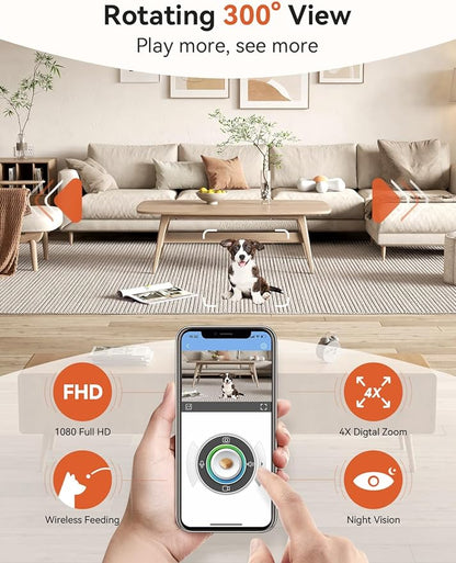 WOPET 300° Dog Camera with Treat Dispenser, [New 2024] 5G WiFi Pet Camera Treat Tossing for Cats and Dogs, 1080P HD with Night Vision, 2-Way Audio for Monitoring Your Pet on Phone app