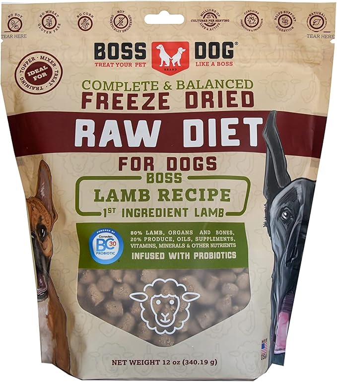 Boss Dog Brand Complete & Balanced Freeze Dried Raw Diet for Dogs 12oz Bag (Lamb)
