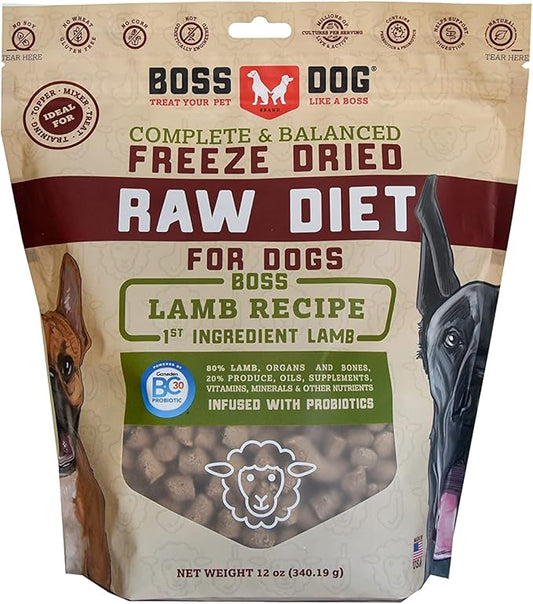 Boss Dog Brand Complete & Balanced Freeze Dried Raw Diet for Dogs 12oz Bag (Lamb)