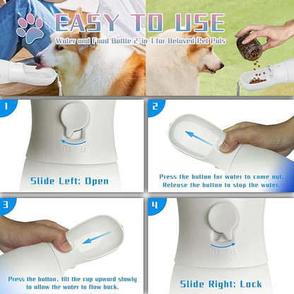 Outdoor Dog Water Bottle, Portable Puppy Essentials for Camping Travel, Food Grade Travel Dog Water Bowl Dispenser, Large Capacity Pet Water Bottle, Gifts for Dog (19Oz, White&Blue)