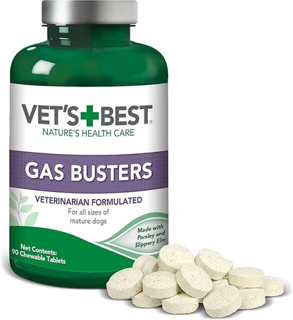 Vet's Best Gas Busters Dog Supplements | Gas, Bloating, Constipation Relief and Digestion Aid for Dogs | 90 Chewable Tablets