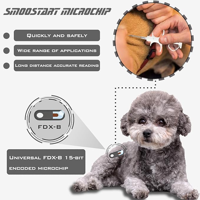 Smoostart 20 Pack 1.25x7mm Universal Standard Pet Microchip, ISO11784(85)/FDX-B Pet ID Tags, 15 Bit Microchip Dog for Animal/Pet/Dog/Cat/Pig