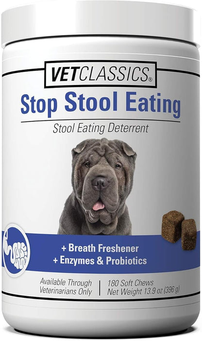Vet Classics Stop Stool Eating Pet Health Supplement for Dogs – Dog Breath Freshener – Stops Dogs from Eating Stool – Enzymes, Probiotics – 180 Soft Chews