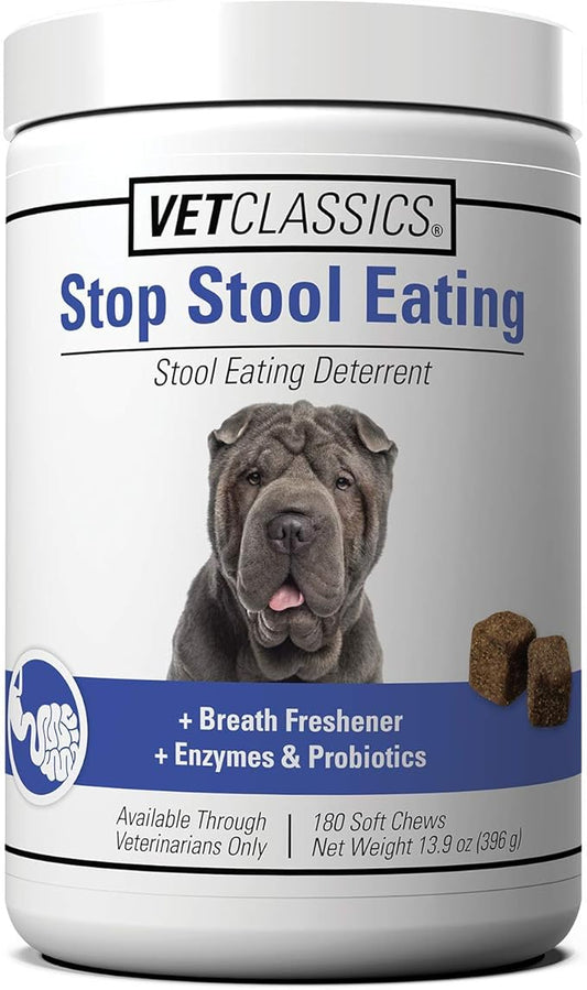 Vet Classics Stop Stool Eating Pet Health Supplement for Dogs – Dog Breath Freshener – Stops Dogs from Eating Stool – Enzymes, Probiotics – 180 Soft Chews