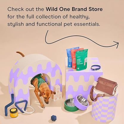 Wild One Dog Poop Bag Holder and Dispenser with Leash Attachment, Leak Proof, Easy Twist Top for Refills, Includes 1 Box Poop Bags, Navy