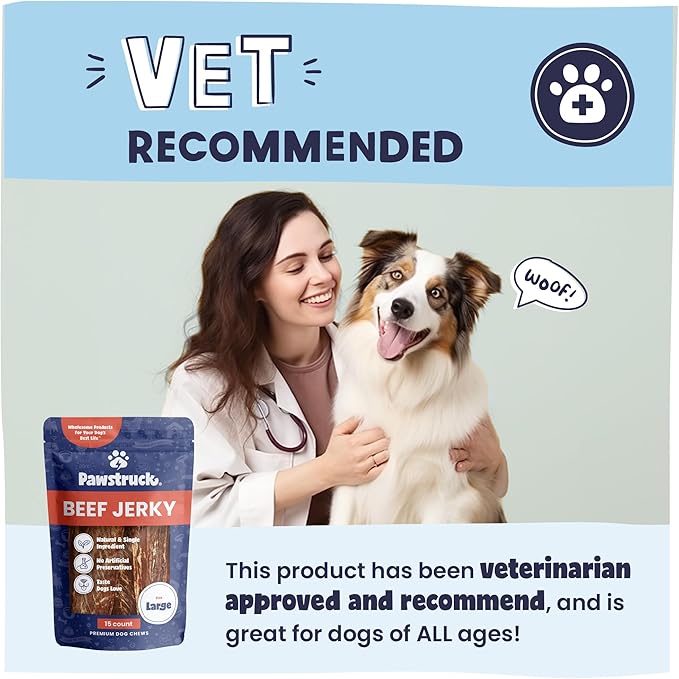 Pawstruck Premium Beef Jerky Dog Treat Chews, Large 10" Strips - Support Hip & Joint Health Naturally Rich in Glucosamine & Chondroitin - No Added Preservatives - 15 Count - Packaging May Vary
