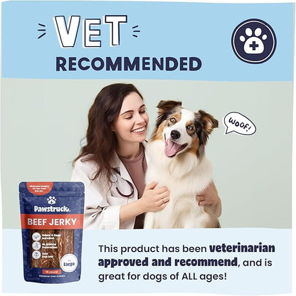 Pawstruck Premium Beef Jerky Dog Treat Chews, Large 10" Strips - Support Hip & Joint Health Naturally Rich in Glucosamine & Chondroitin - No Added Preservatives - 15 Count - Packaging May Vary