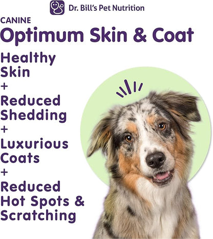 Dr. Bill’s Canine Optimum Skin & Coat (680g) – Fish Oil Omega-3 Fatty Acids Dog Supplement with Biotin, Type I & III Marine Collagen, Hyaluronic Acid & Folic Acid