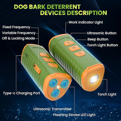 Dog Bark Deterrent Devices, Ultrasonic Anti Barking Device for Dogs, Rechargeable Dog Bark Control Devices 50FT Range with LED Flashlight, Dog Training & Behavior Aids for Indoor Outdoor