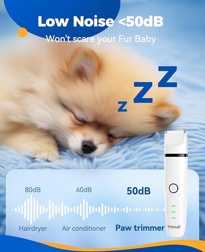 oneisall Paw Trimmer for Small Dogs Quiet, 4 in 1 Small Dog Grooming Kit, 2 Speed Dog Grooming Kit for Small Dogs, Cordless Small Dog Clippers, Quiet Dog Nail Grinder for Small Dogs(White)
