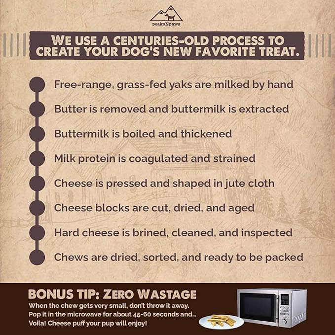peakNpaws Himalayan Yak Cheese Dog Treats - Natural Chews for Aggressive Chewers - Grain-Free, Easily Digestible, Promoting Oral Health (3 Chews/24 oz Jumbo Size)
