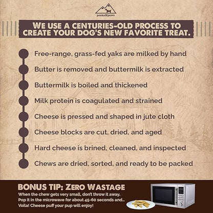 peakNpaws Himalayan Yak Cheese Dog Treats - Natural Chews for Aggressive Chewers - Grain-Free, Easily Digestible, Promoting Oral Health (3 Chews/24 oz Jumbo Size)