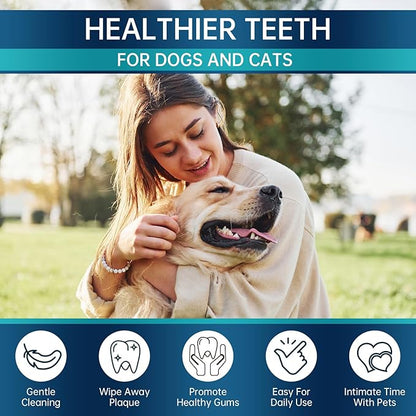 Teeth Cleaning Wipes for Dogs & Cats, 120 Counts Dental Wipes for Reducing Plaque & Tartar for Cats and Dogs, Disposable Gentle Breath Freshener Dental and Gum Care Finger Pet Wipes