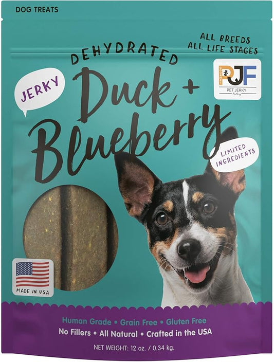 Premium Duck & Blueberry 12 oz. Dog Jerky Treats | 100% Human Grade | USA Made | High Protein | Grain Free | Limited Ingredients | No Filler | BHA-BHT Free | Soft-Tender