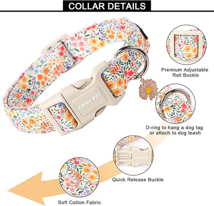 ARING PET Summer Dog Collar-Cute Dog Collar for Small Dogs, Adjustable Cotton Floral Pet Collars Puppy Collar for Small Medium Large Dogs