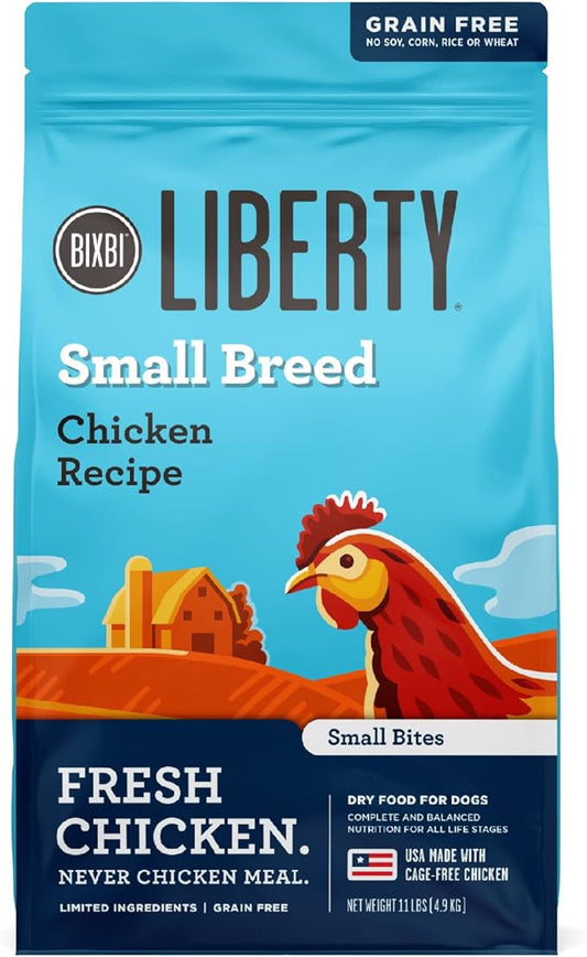 BIXBI Liberty Small Breed Grain Free Dry Dog Food, Chicken, 11 lbs - Fresh Meat, No Meat Meal, No Fillers - Gently Steamed & Cooked - No Soy, Corn, Rice or Wheat for Easy Digestion - USA Made