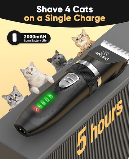 oneisall Cat Clippers for Matted Hair, Quiet Cat Shaver for Long Hair, Cordless Cat Hair Trimmer for Grooming, 2 Speed Pet Shaver Cat Grooming Kit for Cats Small Dogs Animals (Black)…