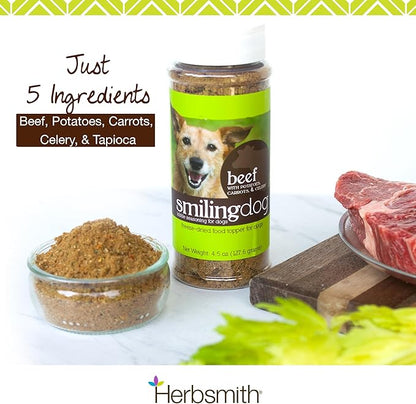 Herbsmith Kibble Seasoning – Freeze Dried Beef – DIY Raw Coated Kibble Mixer - Dog Food Topper for Picky Eaters, 4.5 oz (Packaging May Vary)
