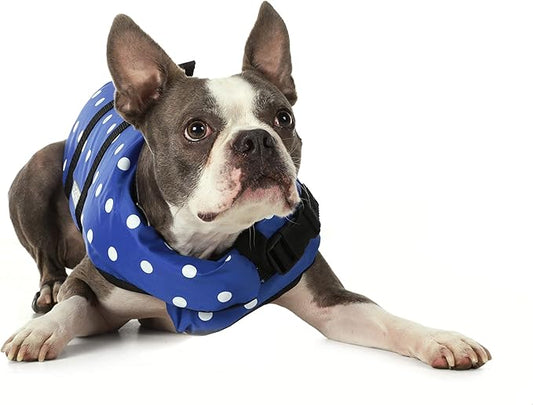 Seachoice Dog Life Vest, Adjustable Life Jacket for Dogs, w/Grab Handle, Blue Polka Dot, Size XXS, Up to 6 Lbs.