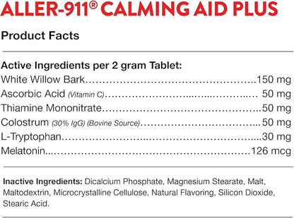 NaturVet Aller-911 Calming Aid & Allergy Aid Dog Supplement – Helps Reduce Stress, Minimize Seasonal Allergy Symptoms, Tension, Excessive Scratching - Includes Melatonin – 30 Ct.