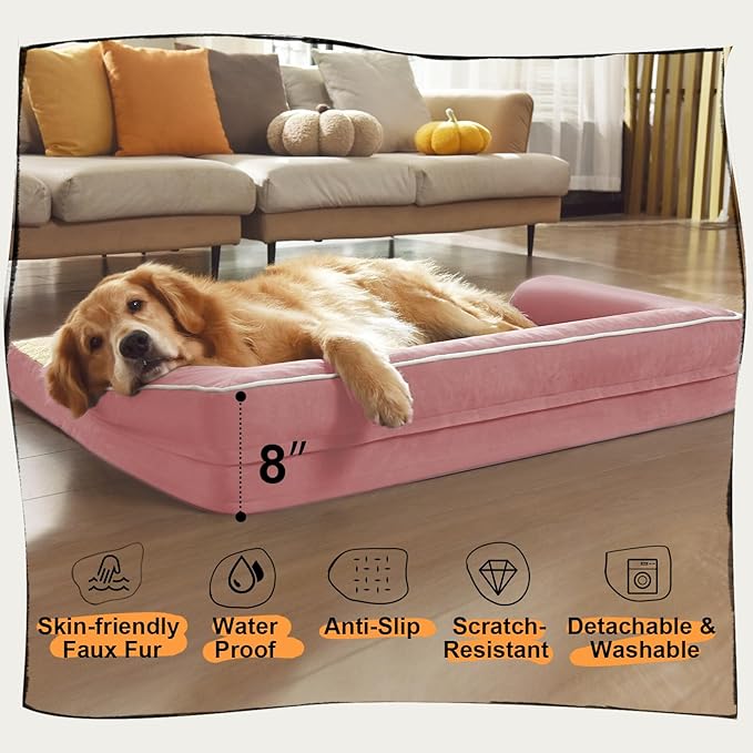 Large Dog Bed Orthopedic Washable - Couch Sofa - XXL Large Big Dogs - Beds Bolster Pet - Memory Foam - Waterproof with Removable Cover