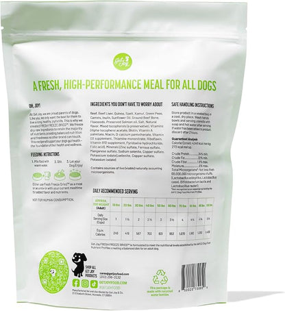 Gut Health Fresh Freeze Dried Raw Meal, Beef Recipe, 16 Ounce Bag, Dog Food for Dogs of All Breeds and Life Stages, USDA Beef, Made in USA