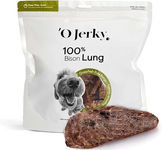 'O Jerky 100% Bison Lung Dehydrated Dog Treats - Organic Dog Jerky Treats - Premium All-Natural Single-Ingredient Healthy Dog Treats - Jerky Sticks for Dogs - Bison Dog Food Made in USA (8 Oz)