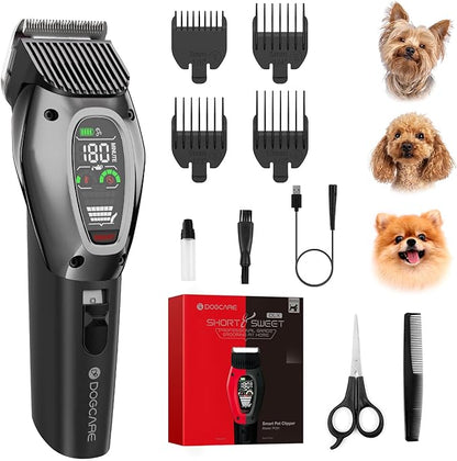 DOG CARE Smart Dog Clippers, Cordless Dog Grooming Clipper Kit with Heatproof Blades, LED Display, 3 Speeds, Auxiliary Light, Rechargeable Heavy-Duty Professional Pet Hair Trimmer Shaver for Dog Cat