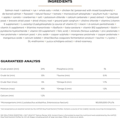 GO! SOLUTIONS Digestion + Gut Health Salmon Recipe with Ancient Grains for Dogs, 22 lb Bag - Dry Food for All Life Stages, Including Puppies, Adult and Senior Dogs