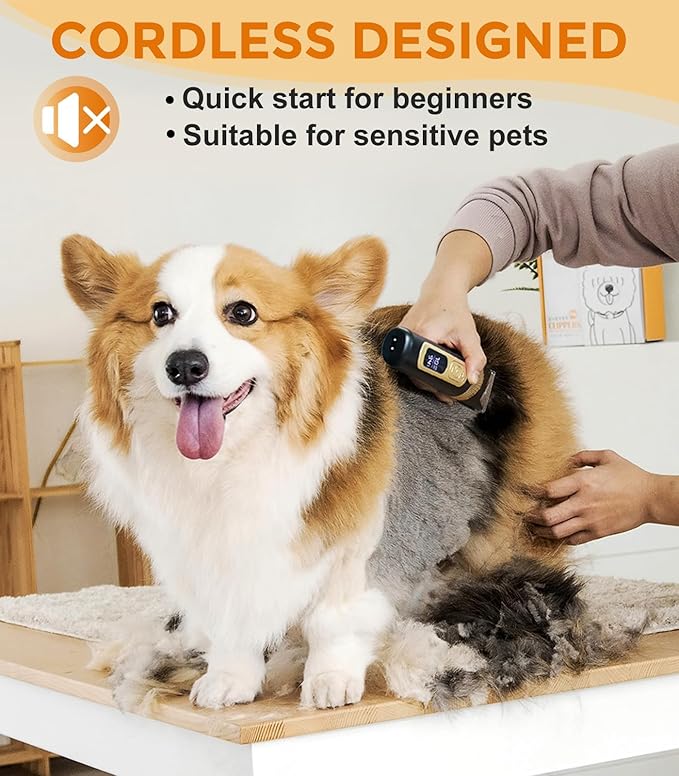 Dog Clippers for Grooming Kit, 4-Speed & LCD, Low Noise Electric Dog Trimmer for Grooming, Cordless Rechargeable Dog Hair Clippers, Quiet for Dogs & Pets with Thick or Heavy Coats(C95 Set)