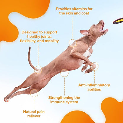 POWERFUL PET HIP & JOINT - with ORGANIC TURMERIC - Natural Ingredients - Triple Strength - Chondroitin - Glucosamine - MSM - Organic Sea Coral Calcium. Extra Large 170 Grams.