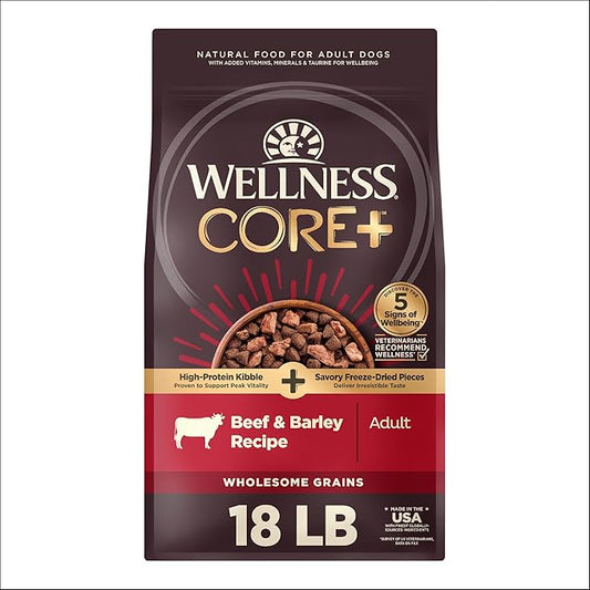 Wellness CORE+ Grained Dry Dog Food, Beef & Barley Recipe, 18 Pound Bag