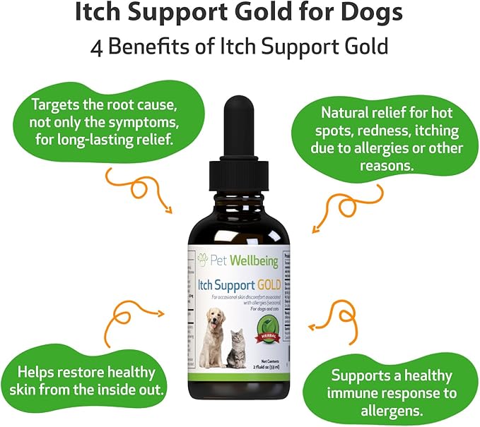 Pet Wellbeing Itch Support Gold for Dogs - Vet-Formulated - Itchy Skin & Paws, Hot Spots, Skin Allergies - Natural Herbal Supplement 2 oz (59 ml)