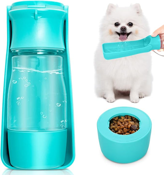 Dog Water Bottle with Food Container - Portable and Multifunctional Dog Water Dispenser for Cats Puppy Drinking and Eating, Detachable Design Combo Cup for Pet Outdoor Walking Travel Hiking