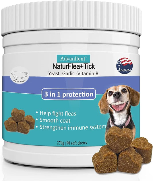 Advanllent Flea & Tick Prevention Supplement - Natural & Functional Flea Treatment for Dogs Soft Chew - Help with Dog Flea and Tick Treatment, Coat Smooth, Immune Health - 90 Count Flea Chewables