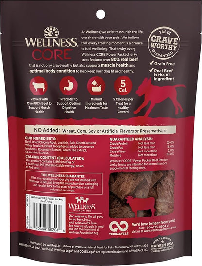 Wellness CORE Power Packed Dog Treats (Previously Pure Rewards), Grain-Free Tender Jerky Treats, Made in USA (Beef Recipe, 4-Ounce Bag)