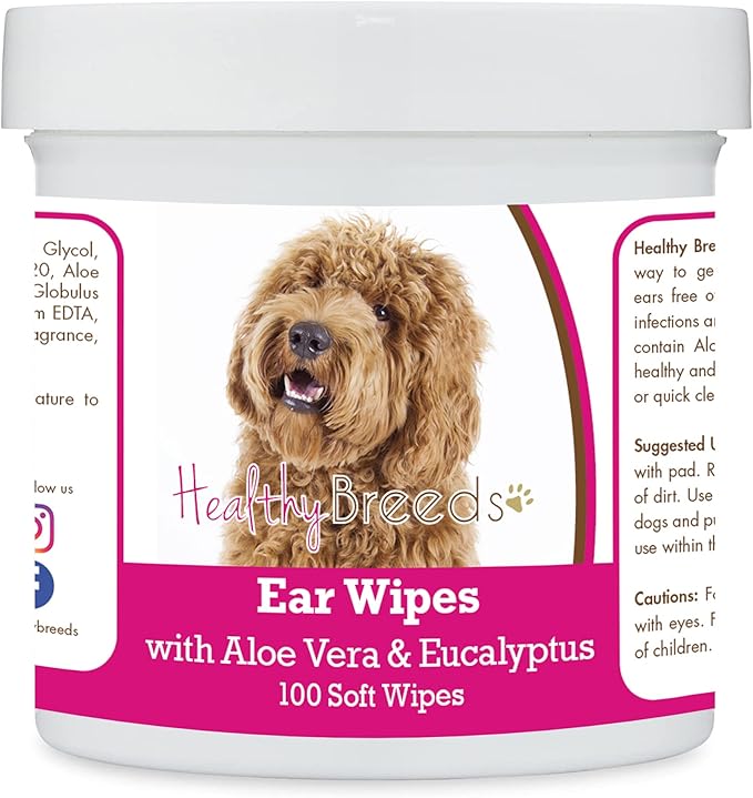 Healthy Breeds Labradoodle, Golden, Ear Cleaning Wipes with Aloe & Eucalyptus for Dogs 100 Count