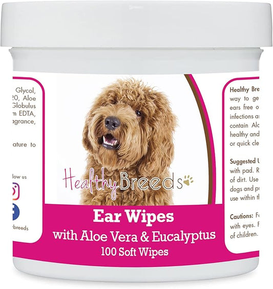 Healthy Breeds Labradoodle, Golden, Ear Cleaning Wipes with Aloe & Eucalyptus for Dogs 100 Count