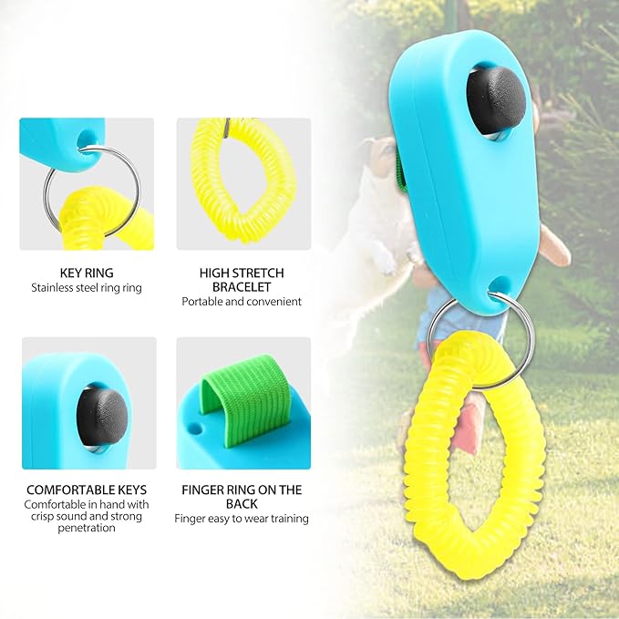 Dog Training Clicker, Lightweight Pet Training Clicker with Finger Ring and Wrist Strap, Clicker for Pets Cats Puppy Birds Horses, Perfect for Behavioral Training (Sky