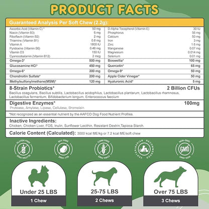 Dog Multivitamin - Multivitamin for Dogs - with MSM & Glucosamine, Omegas 3 & 6, Probiotics for Digestive Health, Joint Support, Skin & Coat, Immune System & Overall Health – 120 Soft Chews