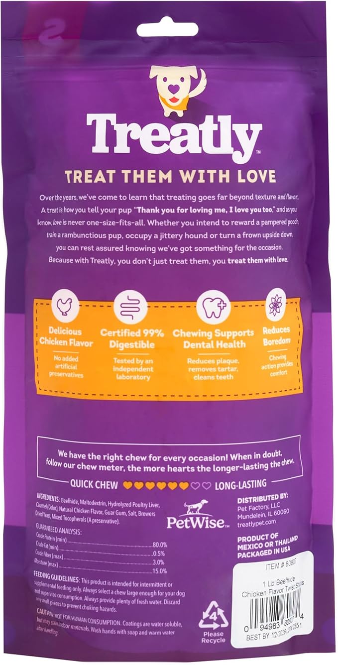 Beefhide Twist Sticks 5" Dog Chew Treats - Chicken Flavor, 1 lb/1 Pack