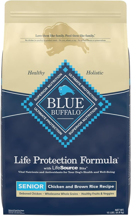 Blue Buffalo Life Protection Formula Natural Senior Dry Dog Food, Chicken and Brown Rice 15-lb