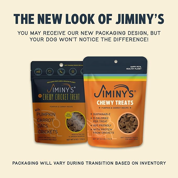 Jiminy's Chewy Cricket Dog Training Treats, Hypoallergenic, 6oz, Pumpkin & Carrot (Pack of 1)