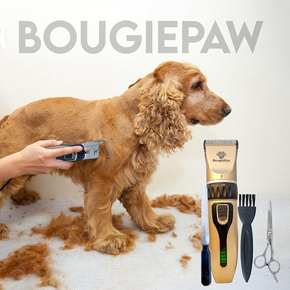 Dog Clippers for Grooming | 12 Pcs Set | Low Noise | Rechargeable | Professional Dog Grooming Kit | Dog Grooming Clippers (Gold with LED Display)