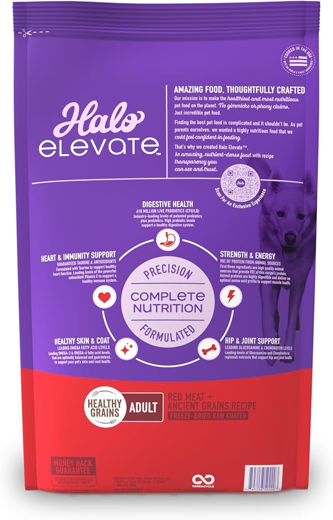 Halo Elevate Dry Dog Food, Healthy Grains Red Meat Recipe, 20lb