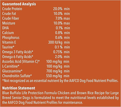Blue Buffalo Life Protection Formula Natural Senior Large Breed Dry Dog Food, Chicken and Brown Rice 34-lb